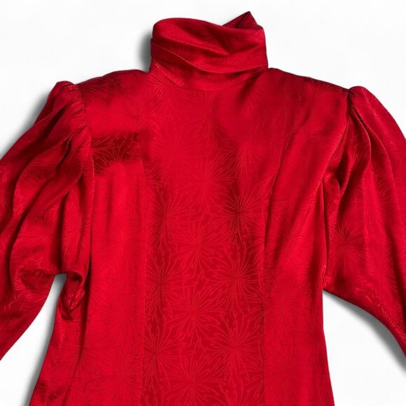 Vtg 80s David Josef 100% Silk Midi Dress Red Jacquard Neiman Marcus M Holidays - Picture 3 of 16